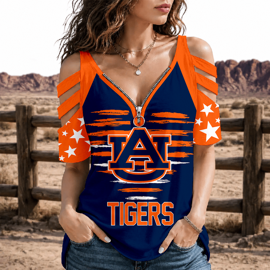 [FAN FAVORITE] NEW CUSTOMIZED NCAA FBS13 ABT AUBURN TIGERS STRAPPY COLD-SHOULDER TOP