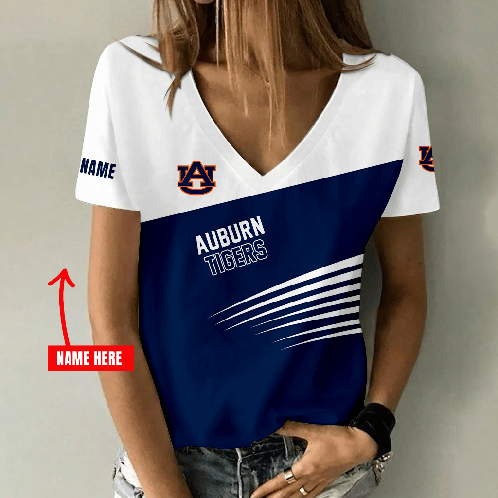 [FAN FAVORITE] NEW CUSTOMIZED NCAA FBS13 ABT AUBURN TIGERS V-NECK FEMALE SHIRT