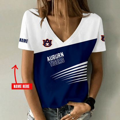 [FAN FAVORITE] NEW CUSTOMIZED NCAA FBS13 ABT AUBURN TIGERS V-NECK FEMALE SHIRT