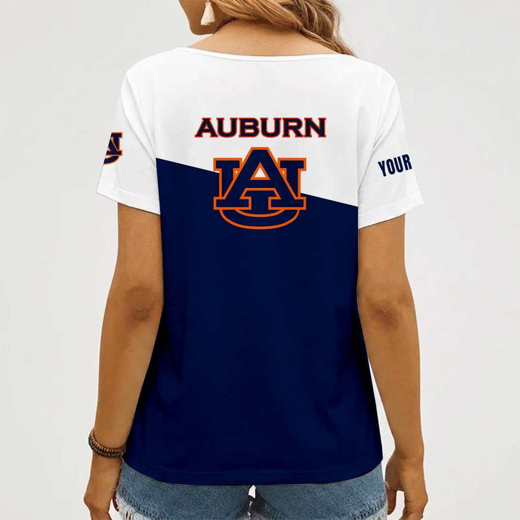 [FAN FAVORITE] NEW CUSTOMIZED NCAA FBS13 ABT AUBURN TIGERS V-NECK FEMALE SHIRT