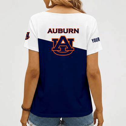 [FAN FAVORITE] NEW CUSTOMIZED NCAA FBS13 ABT AUBURN TIGERS V-NECK FEMALE SHIRT