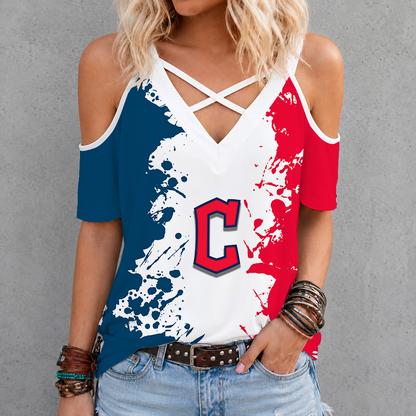 [FLASH SALE] NEW CUSTOMIZED MLB13 CGS CLEVELAND GUARDIANS CRISS CROSS V-NECK TOP