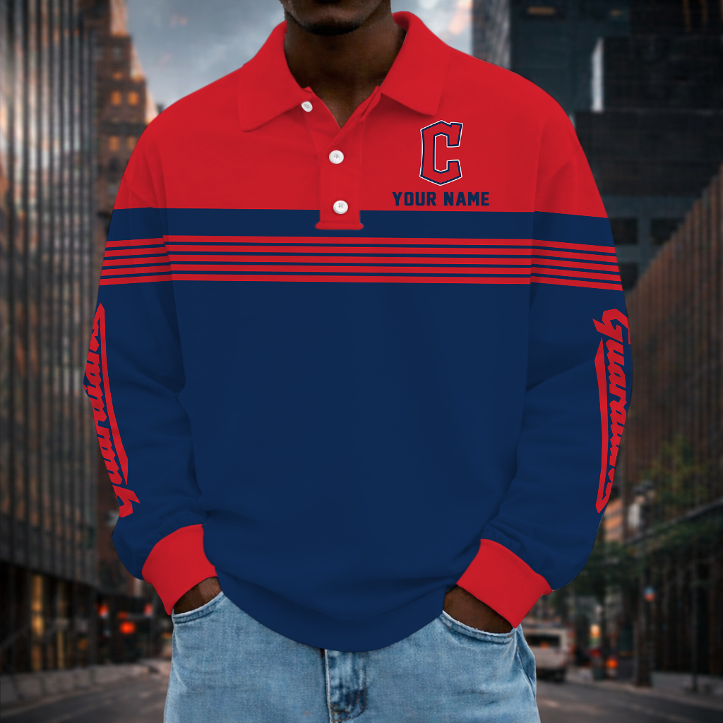 SPECIAL EDITION - NEW CUSTOMIZED MLB13 CGS CLEVELAND GUARDIANS MEN'S LONG SLEEVE POLO