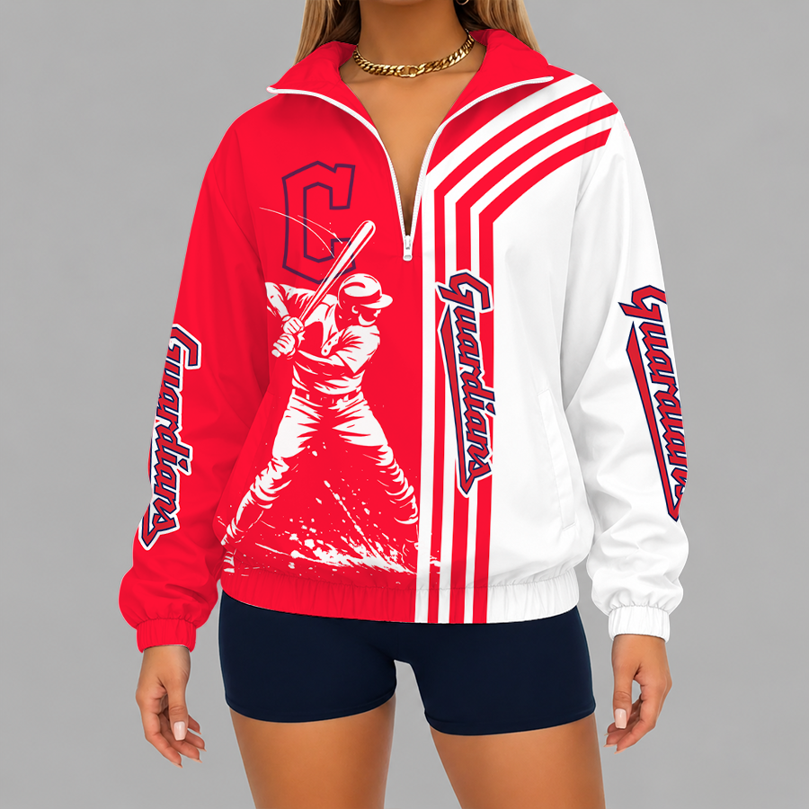 [FLASH SALE] NEW CUSTOMIZED MLB13 CGS CLEVELAND GUARDIANS V-NECK ZIPPER SWEATSHIRT JACKET