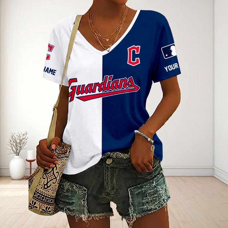 SPECIAL EDITION - NEW CUSTOMIZED MLB13 CGS CLEVELAND GUARDIANS V-NECK FEMALE SHIRT