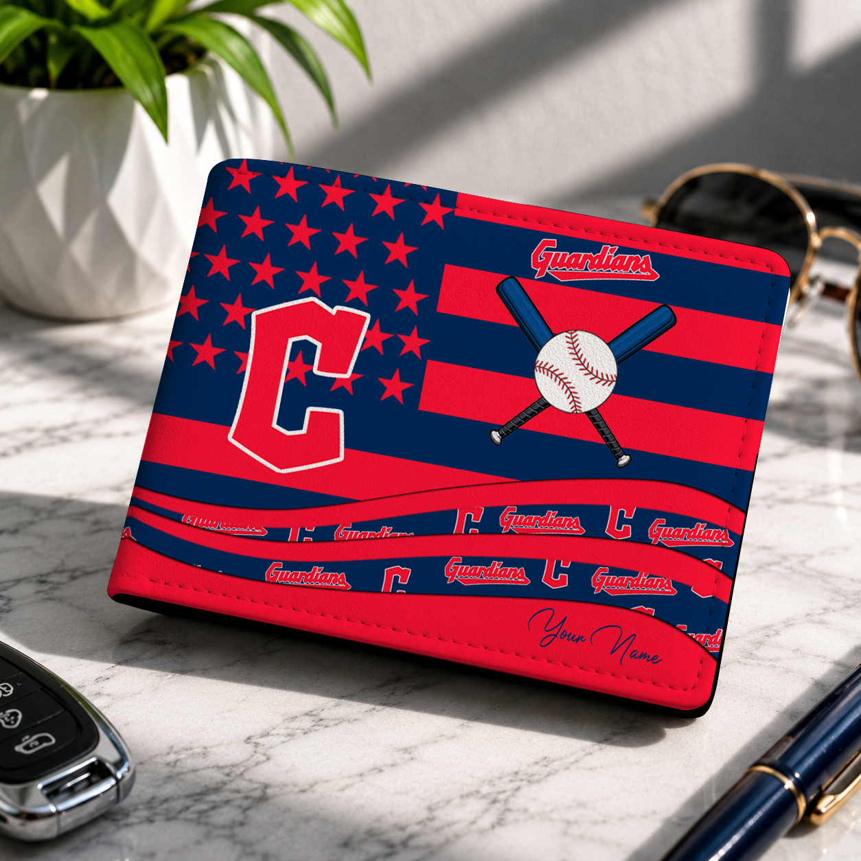 LIMITED EDITION - NEW CUSTOMIZED MLB13 CGS CLEVELAND GUARDIANS LEATHER WALLET