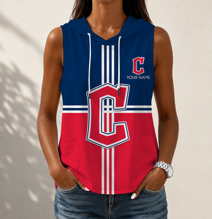 LIMITED EDITION - NEW CUSTOMIZED MLB13 CGS CLEVELAND GUARDIANS WOMEN'S SLEEVELESS HOODED POCKET TANK TOP