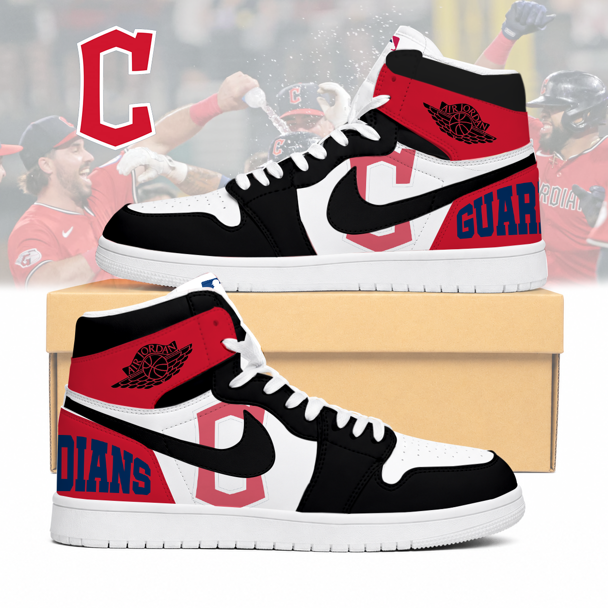 LIMITED EDITION - NEW CUSTOMIZED MLB13 CGS CLEVELAND GUARDIANS AIR JORDAN SNEAKERS