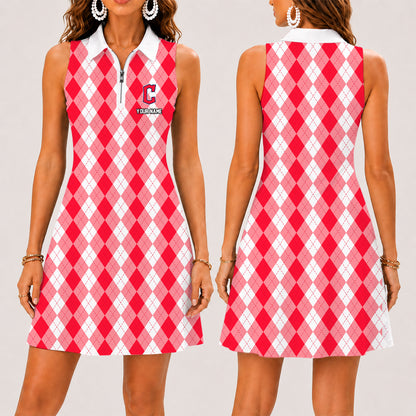 [FLASH SALE] NEW CUSTOMIZED MLB13 CGS CLEVELAND GUARDIANS WOMEN'S ZIP SLEEVELESS POLO DRESS