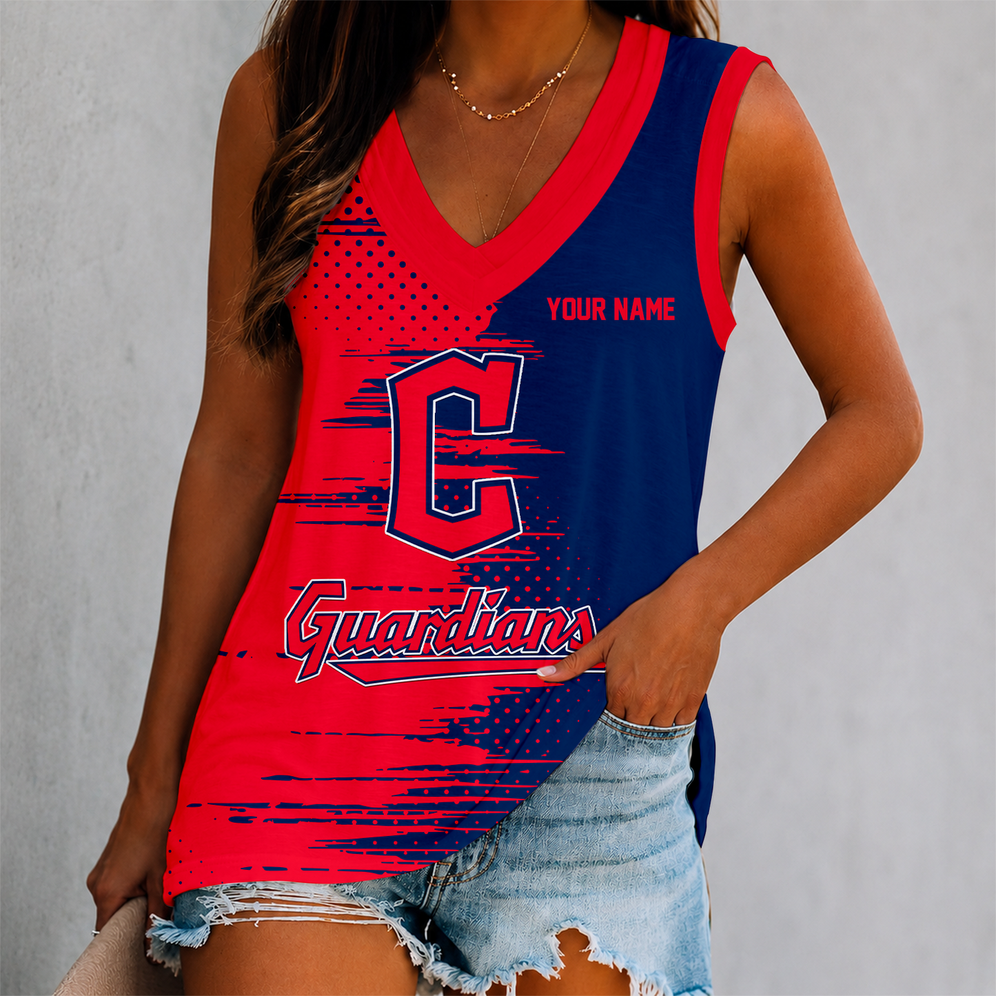 LIMITED EDITION - NEW CUSTOMIZED MLB13 CGS CLEVELAND GUARDIANS WOMEN'S V-NECK TANK TOP