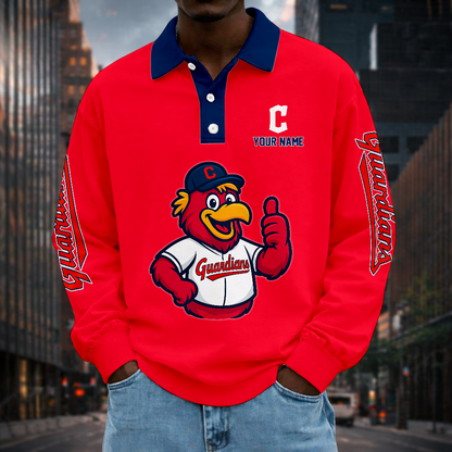 LIMITED EDITION - NEW CUSTOMIZED MLB13 CGS CLEVELAND GUARDIANS MEN LONG SLEEVE POLO