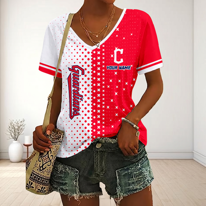 LIMITED EDITION - NEW CUSTOMIZED MLB13 CGS CLEVELAND GUARDIANS V-NECK FEMALE SHIRT