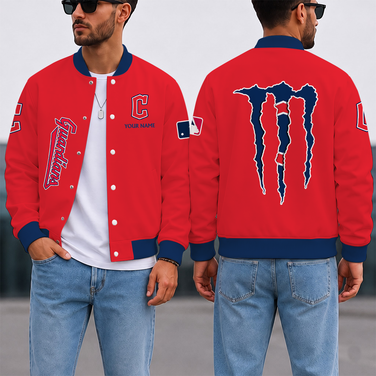 SPECIAL EDITION - NEW CUSTOMIZED MLB13 CGS CLEVELAND GUARDIANS SATIN VARSITY & BASEBALL JACKET
