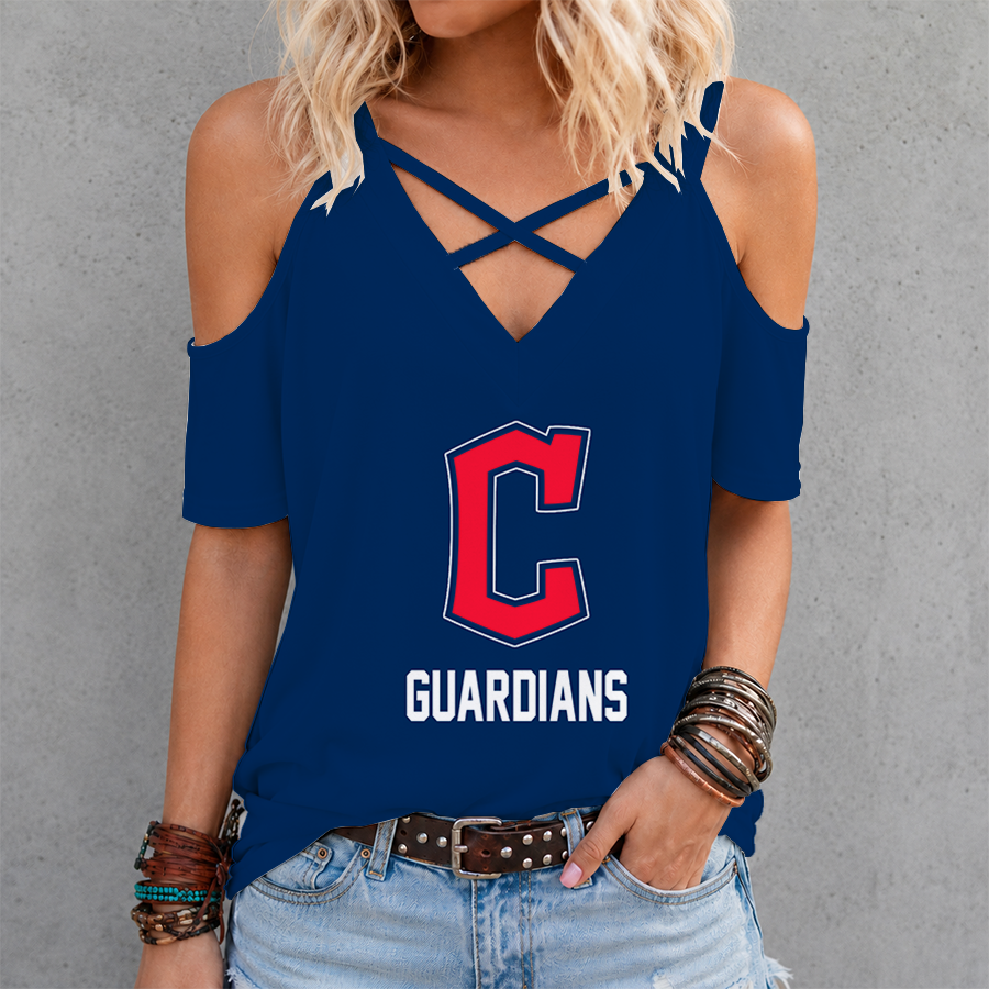 LIMITED EDITION - NEW CUSTOMIZED MLB13 CGS CLEVELAND GUARDIANS CRISS CROSS V-NECK TOP