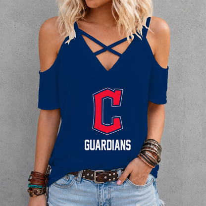 LIMITED EDITION - NEW CUSTOMIZED MLB13 CGS CLEVELAND GUARDIANS CRISS CROSS V-NECK TOP