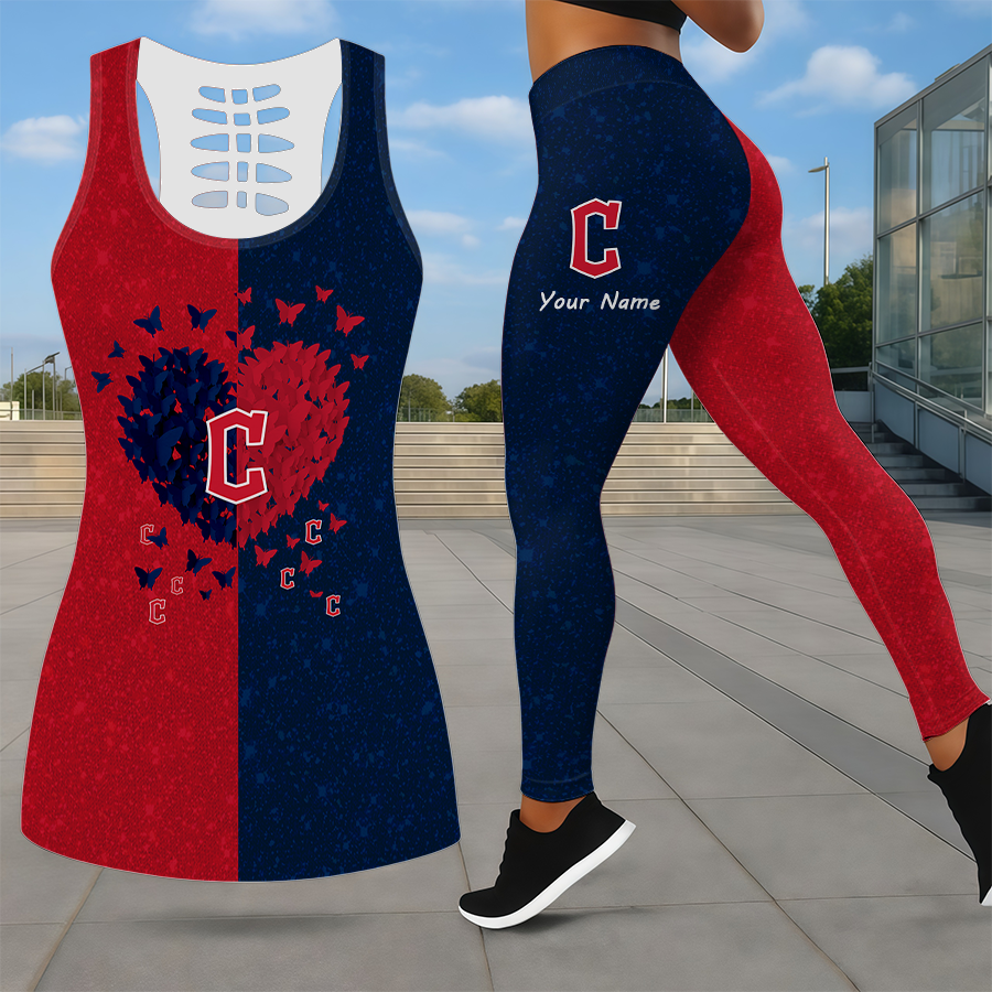 LIMITED EDITION - NEW CUSTOMIZED MLB13 CGS CLEVELAND GUARDIANS LEGGINGS & HOLLOW TANK TOP SET