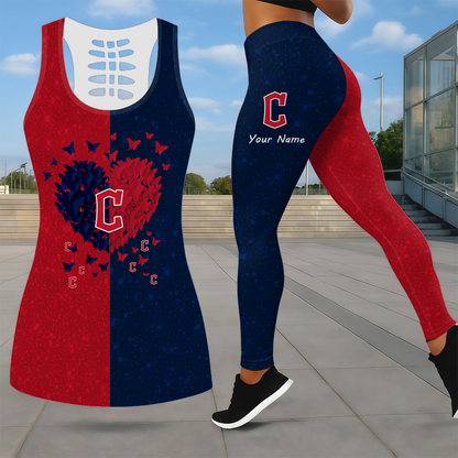 LIMITED EDITION - NEW CUSTOMIZED MLB13 CGS CLEVELAND GUARDIANS LEGGINGS & HOLLOW TANK TOP SET
