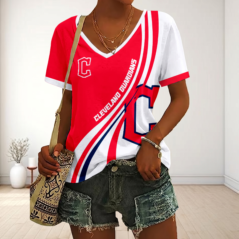 LIMITED EDITION - NEW CUSTOMIZED MLB13 CGS CLEVELAND GUARDIANS V-NECK FEMALE SHIRT