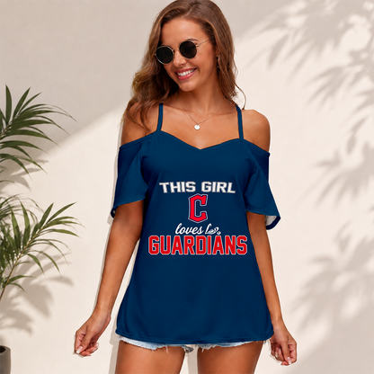 [FLASH SALE] NEW CUSTOMIZED MLB13 CGS CLEVELAND GUARDIANS WOMEN'S STRAPPY OFF-SHOULDER TOP