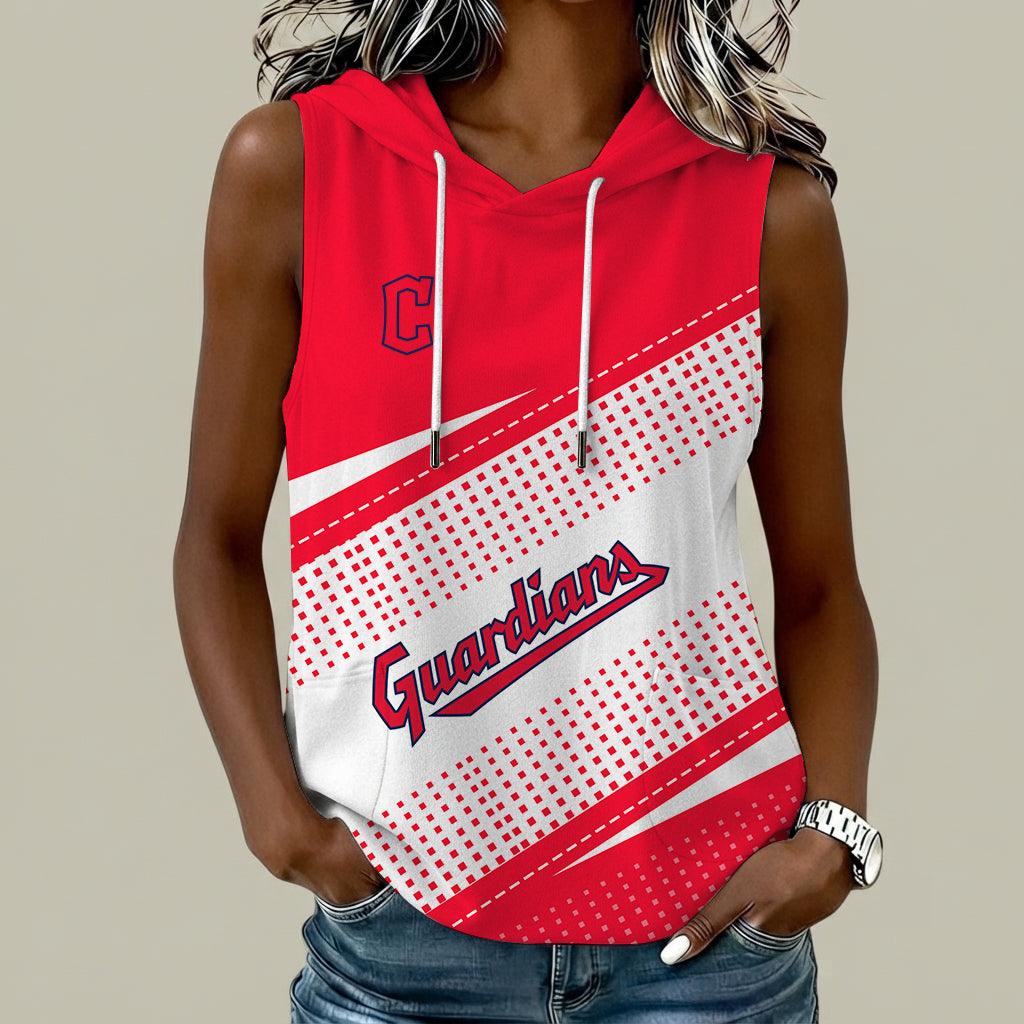 [FLASH SALE] NEW CUSTOMIZED MLB13 CGS CLEVELAND GUARDIANS WOMEN'S SLEEVELESS HOODED POCKET TANK TOP