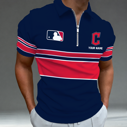 [FLASH SALE] NEW CUSTOMIZED MLB13 CGS CLEVELAND GUARDIANS ZIP POLO SHIRT