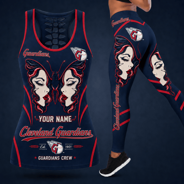 [FLASH SALE] NEW CUSTOMIZED MLB13 CGS CLEVELAND GUARDIANS HOLLOW TANK TOP & LEGGINGS SET
