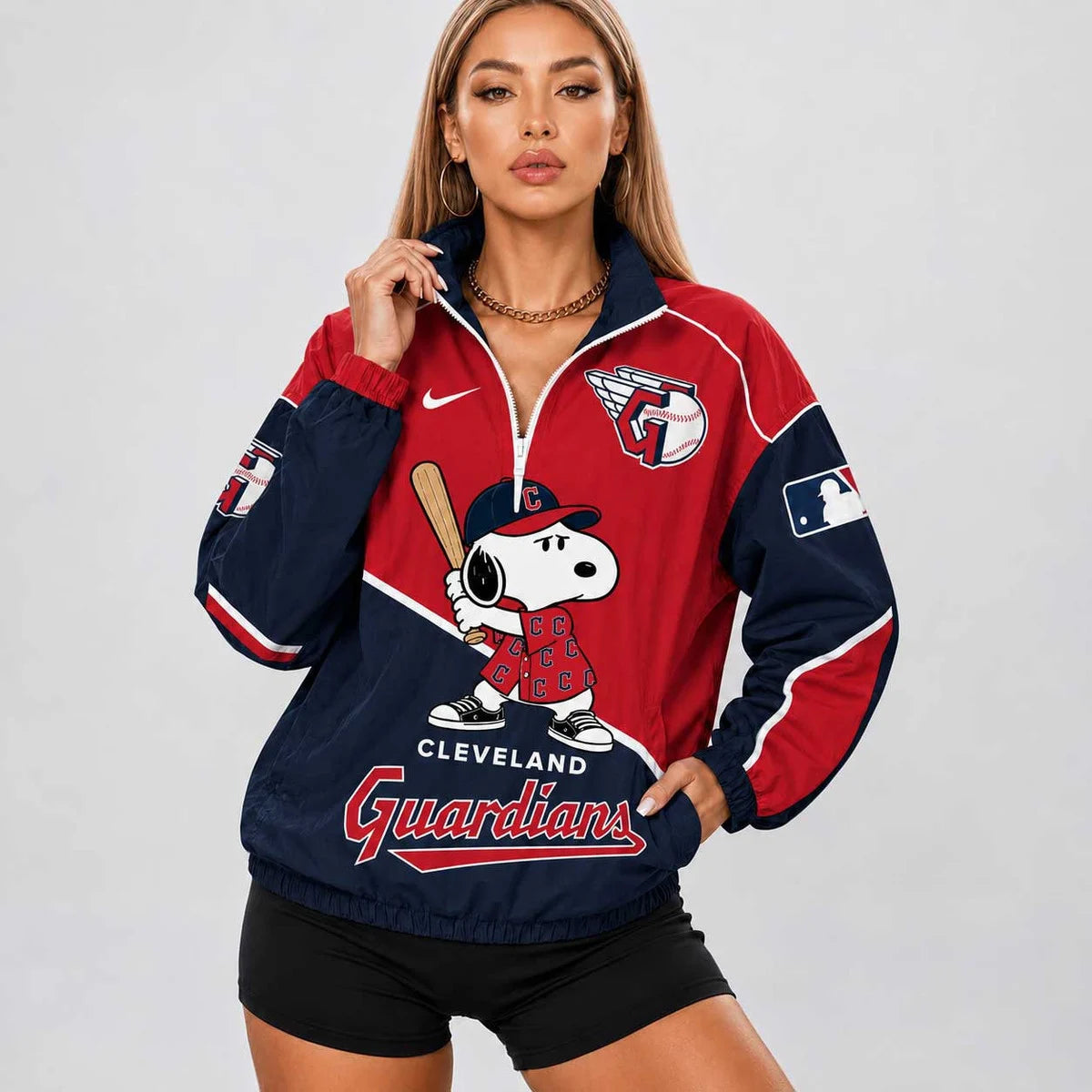 [FLASH SALE] NEW CUSTOMIZED MLB13 CGS CLEVELAND GUARDIANS V-NECK ZIPPER SWEATSHIRT JACKET