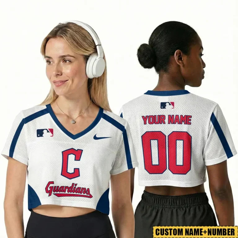 [FLASH SALE] NEW CUSTOMIZED MLB13 CGS CLEVELAND GUARDIANS V-NECK JERSEY CROP TOP
