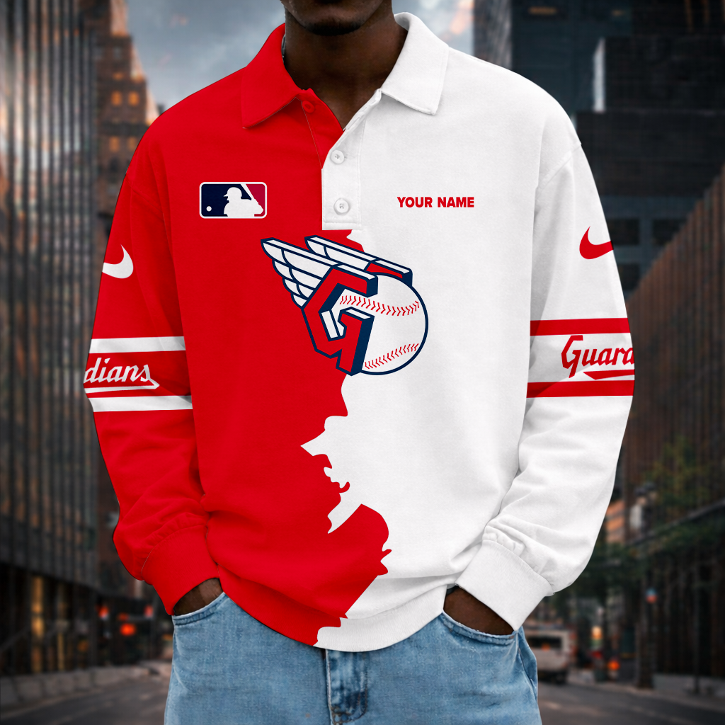 LIMITED EDITION - NEW CUSTOMIZED MLB13 CGS CLEVELAND GUARDIANS MEN LONG SLEEVE POLO