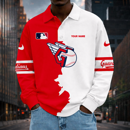 LIMITED EDITION - NEW CUSTOMIZED MLB13 CGS CLEVELAND GUARDIANS MEN LONG SLEEVE POLO
