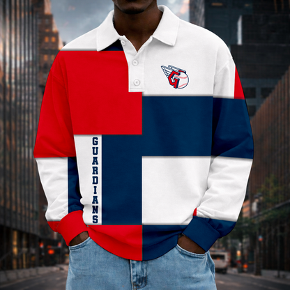 LIMITED EDITION - NEW CUSTOMIZED MLB13 CGS CLEVELAND GUARDIANS MEN LONG SLEEVE POLO