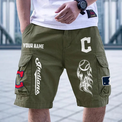 [FLASH SALE] NEW CUSTOMIZED MLB13 CGS CLEVELAND GUARDIANS MEN'S CARGO SHORTS
