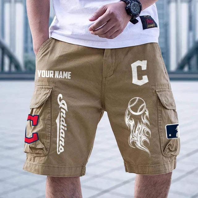 [FLASH SALE] NEW CUSTOMIZED MLB13 CGS CLEVELAND GUARDIANS MEN'S CARGO SHORTS