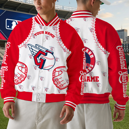 LIMITED EDITION - NEW CUSTOMIZED MLB13 CGS CLEVELAND GUARDIANS SATIN VARSITY & BASEBALL JACKET