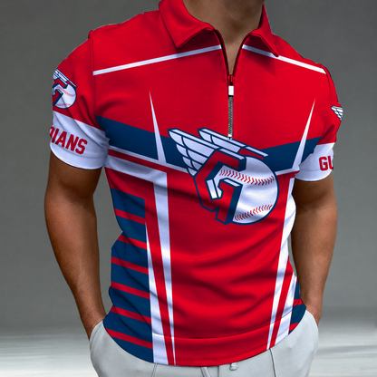 LIMITED EDITION - NEW CUSTOMIZED MLB13 CGS CLEVELAND GUARDIANS ZIP POLO SHIRT
