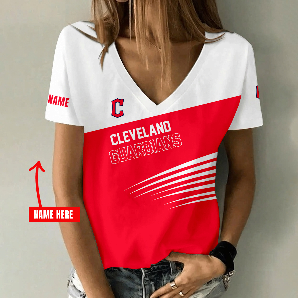 [FLASH SALE] NEW CUSTOMIZED MLB13 CGS CLEVELAND GUARDIANS V-NECK FEMALE SHIRT