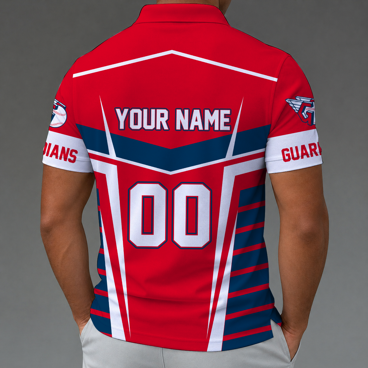 LIMITED EDITION - NEW CUSTOMIZED MLB13 CGS CLEVELAND GUARDIANS ZIP POLO SHIRT