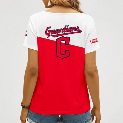 [FLASH SALE] NEW CUSTOMIZED MLB13 CGS CLEVELAND GUARDIANS V-NECK FEMALE SHIRT