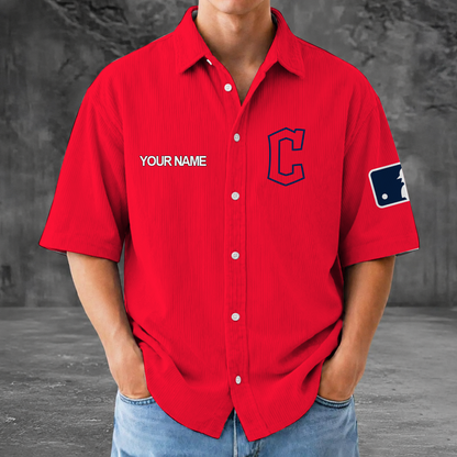 [FLASH SALE] NEW CUSTOMIZED MLB13 CGS CLEVELAND GUARDIANS SEERSUCKER BUTTON SHIRT