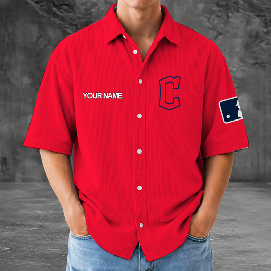 [FLASH SALE] NEW CUSTOMIZED MLB13 CGS CLEVELAND GUARDIANS SEERSUCKER BUTTON SHIRT