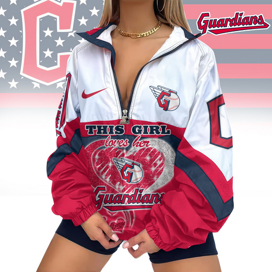LIMITED EDITION - NEW CUSTOMIZED MLB13 CGS CLEVELAND GUARDIANS V-NECK ZIPPER SWEATSHIRT JACKET