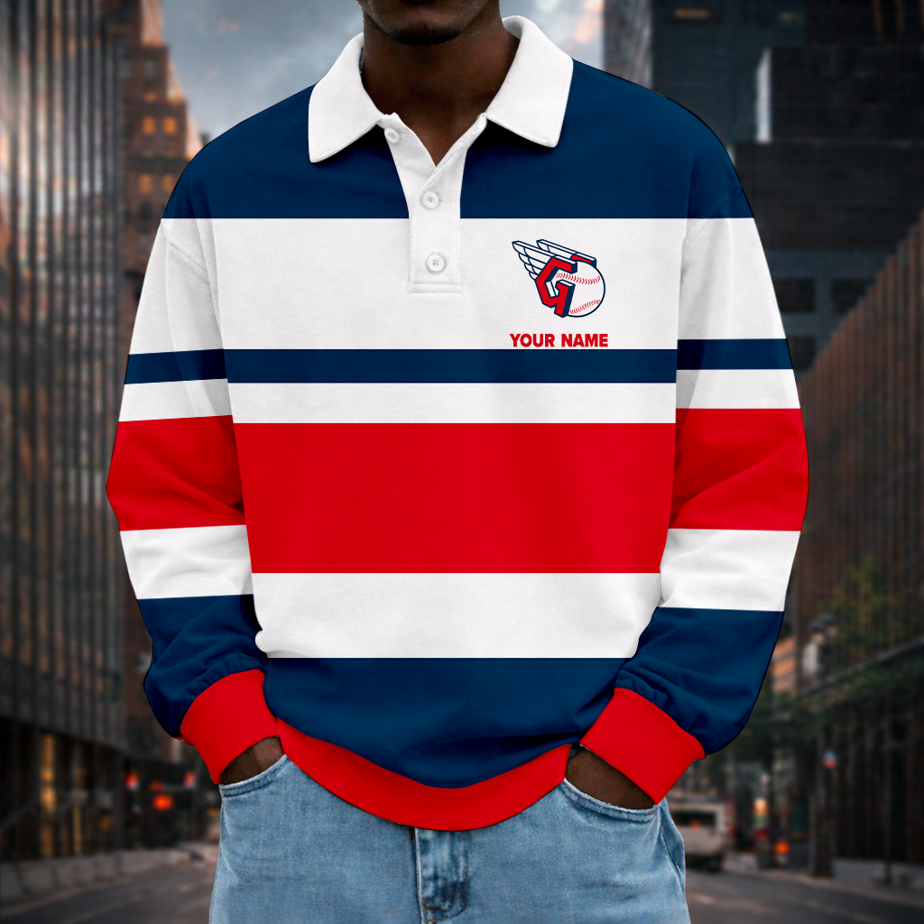 LIMITED EDITION - NEW CUSTOMIZED MLB13 CGS CLEVELAND GUARDIANS MEN LONG SLEEVE POLO