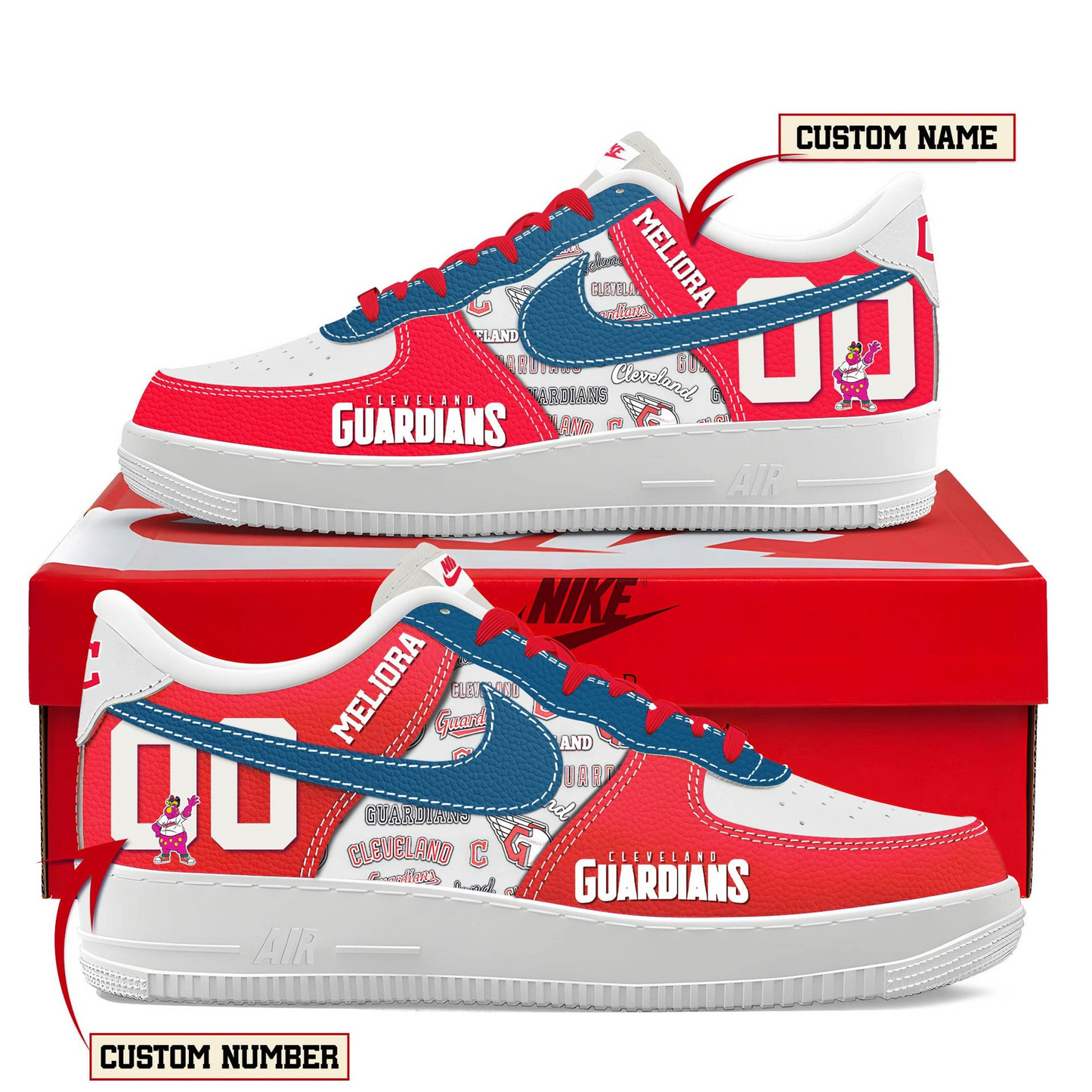 LIMITED EDITION - NEW CUSTOMIZED MLB13 CGS CLEVELAND GUARDIANS AF1 SHOES