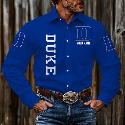 EXCLUSIVE EDITION - NEW CUSTOMIZED NCAA CFH13 DLD DUKE BLUE DEVILS MEN'S LONG SLEEVE BUTTON-UP SHIRT