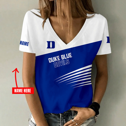[FAN FAVORITE] NEW CUSTOMIZED NCAA CFH13 DLD DUKE BLUE DEVILS V-NECK FEMALE SHIRT
