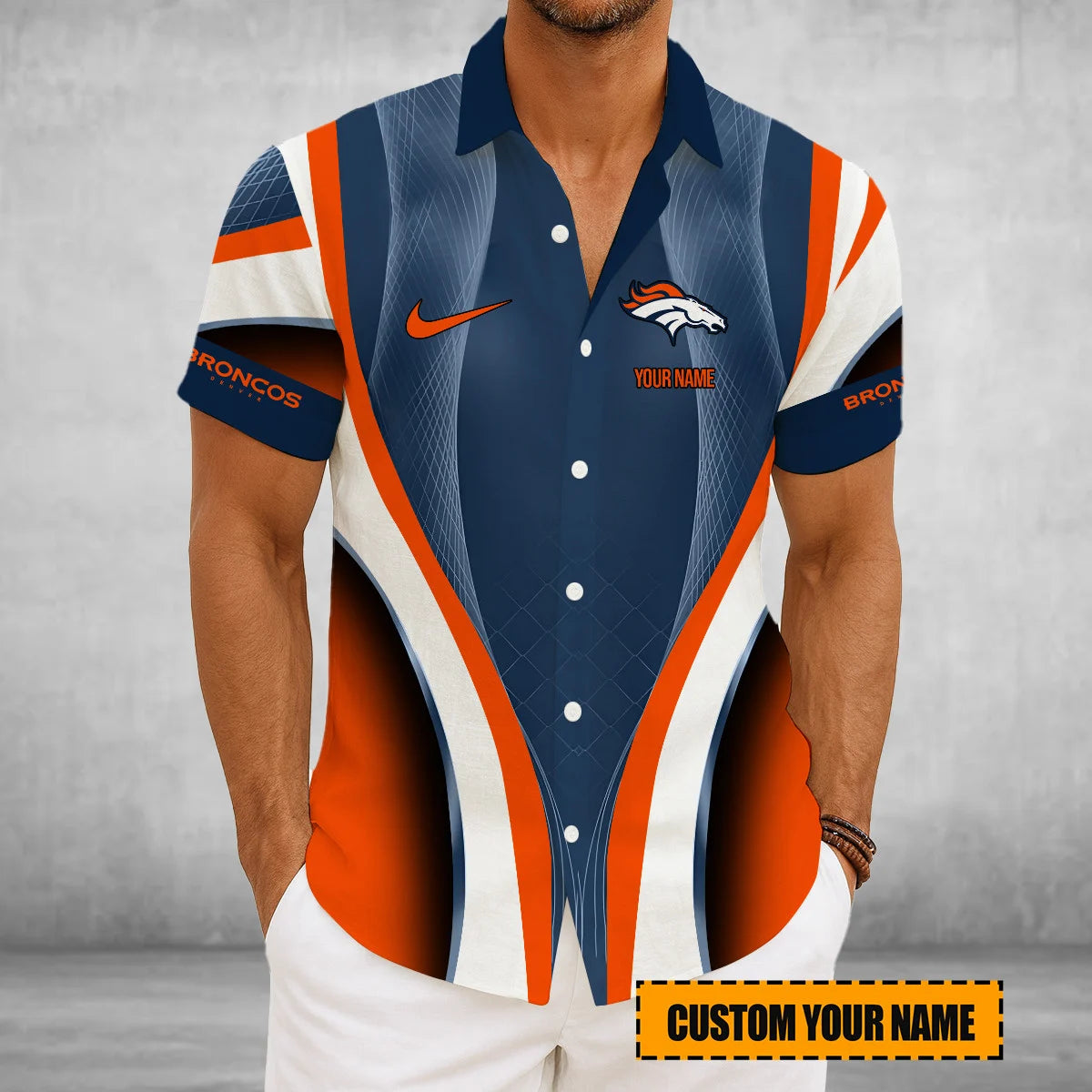 LIMITED EDITION - NEW CUSTOMIZED NFL13 DVB DENVER BRONCOS SHORT SLEEVE BUTTON-UP SHIRT