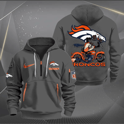 [SPECIAL OFFER] NEW CUSTOMIZED NFL13 DVB DENVER BRONCOS MUTICOLOR QUARTER ZIP HOODIE