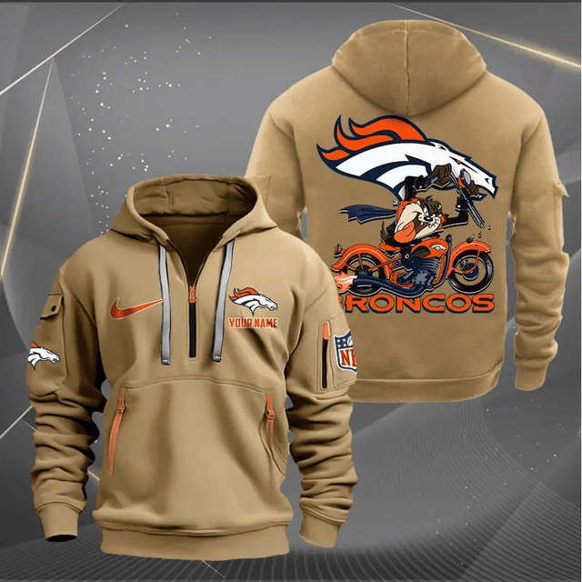 [SPECIAL OFFER] NEW CUSTOMIZED NFL13 DVB DENVER BRONCOS MUTICOLOR QUARTER ZIP HOODIE