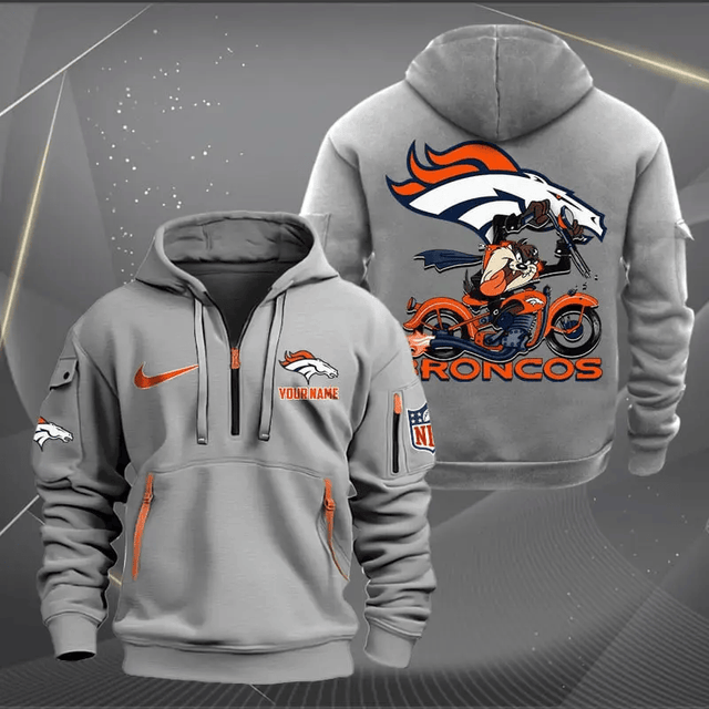 [SPECIAL OFFER] NEW CUSTOMIZED NFL13 DVB DENVER BRONCOS MUTICOLOR QUARTER ZIP HOODIE