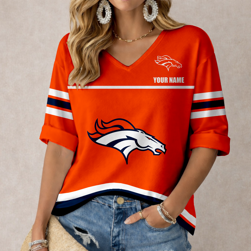 LIMITED EDITION - NEW CUSTOMIZED NFL13 DVB DENVER BRONCOS WOMEN'S V-NECK MID-SLEEVE SHIRT